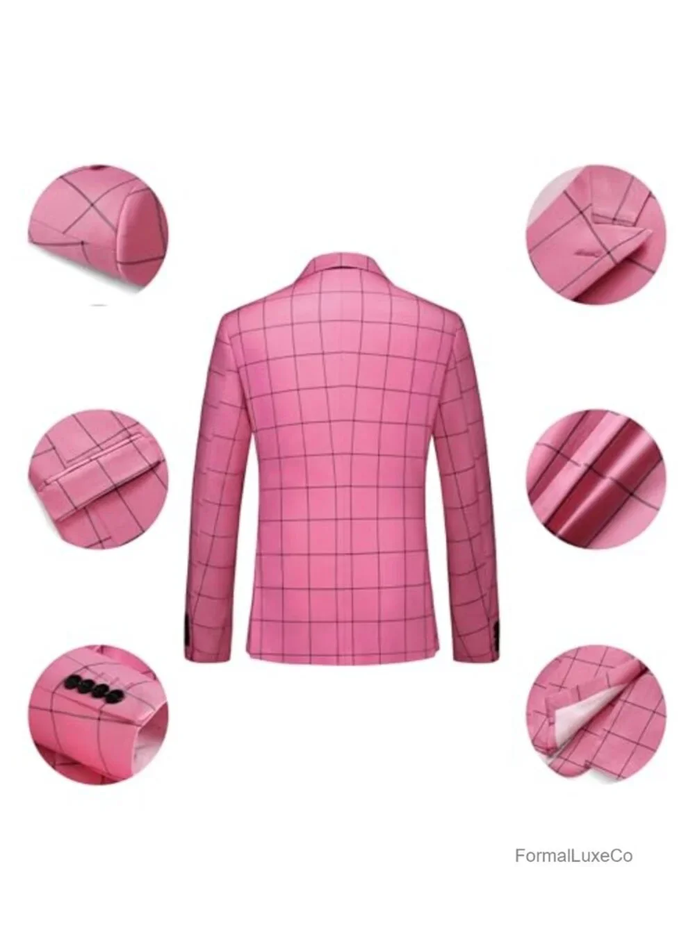 Men's Plaid Double Breasted 2-Piece Suit Set with Jacket & Pants for Prom